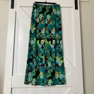 Boston Proper Beyond Travel knit tropical print wide leg pants size M